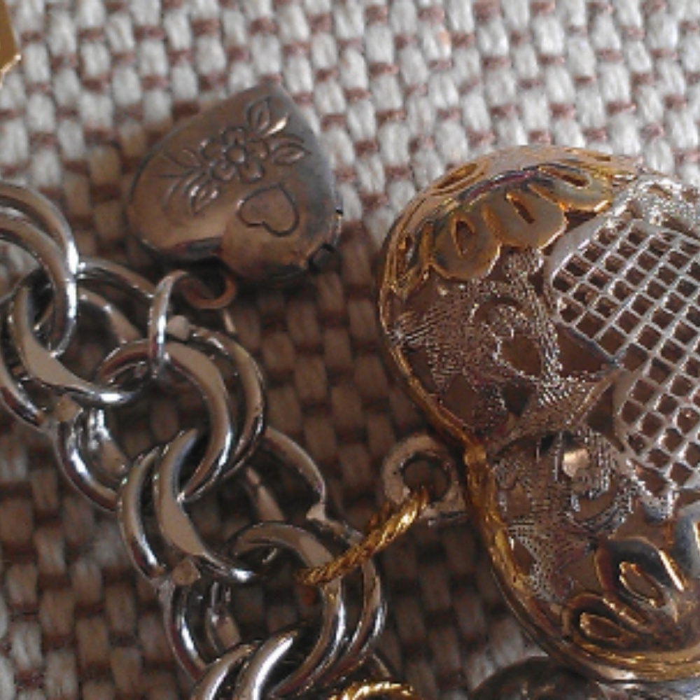 ღ♥Vintage 14 kt diamonds 925 puffy heart bracelet - Picture 4 of 4